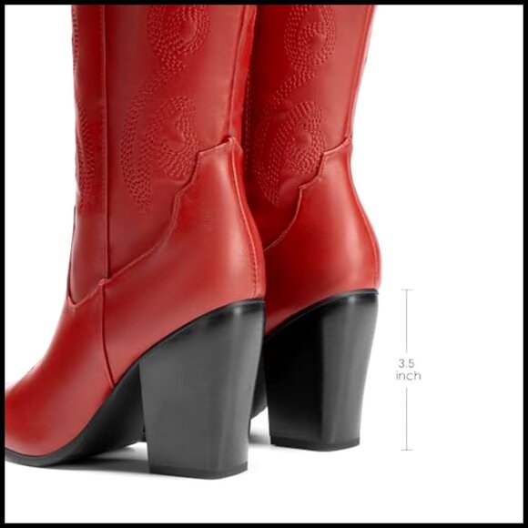 Knee High Cowboy Boots with Chunky Heel, Embroidered Western Style - Picture 2 of 7